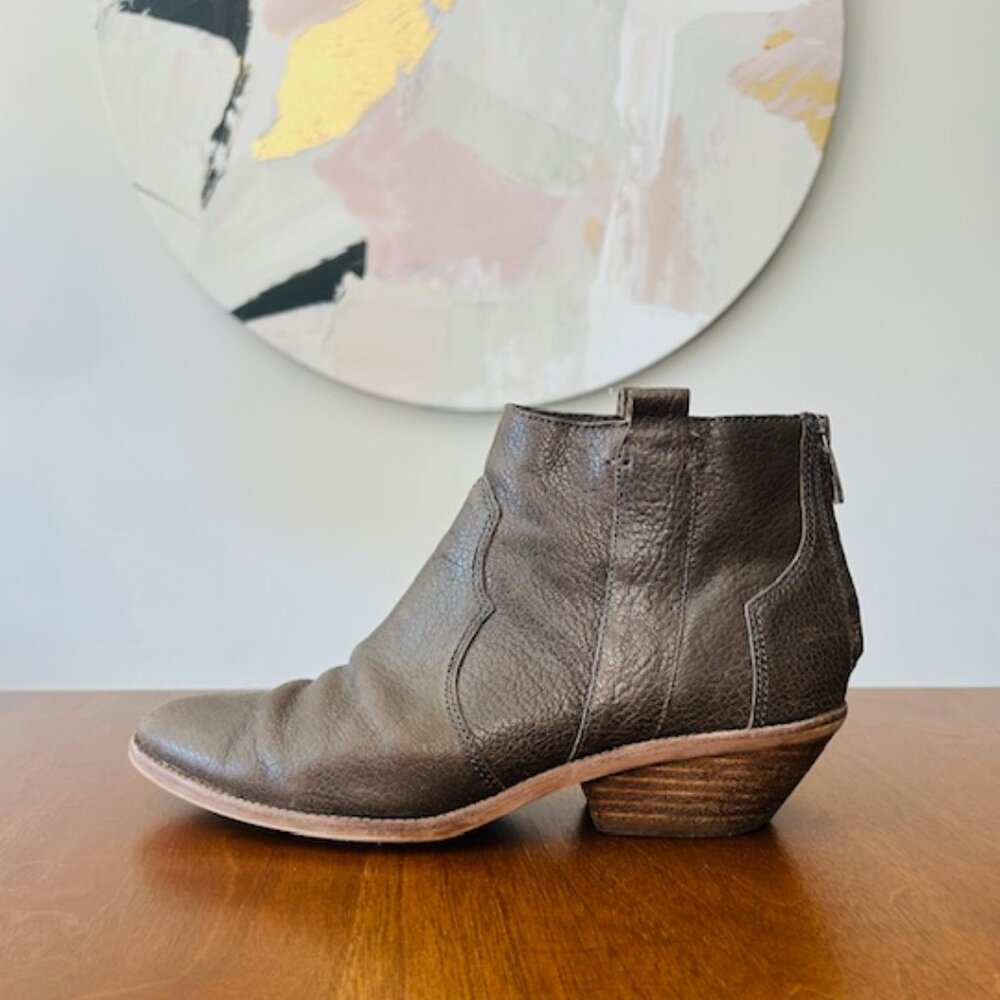 MEGA CLEARANCE!  Vince Camuto Western Ankle Bootie, Olive/Brown,  Size 7